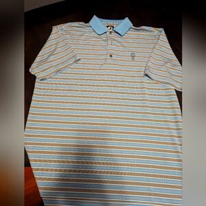 FootJoy Mens Golf Polo, Striped Blue/Grey, Large